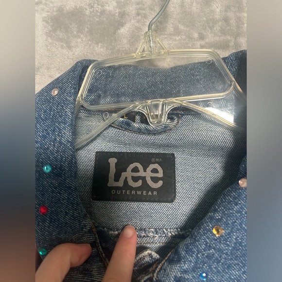 Lee Denim Trucker Jacket Women’s Large Blue Buttons Rhinestones Bedazzled - Picture 3 of 11